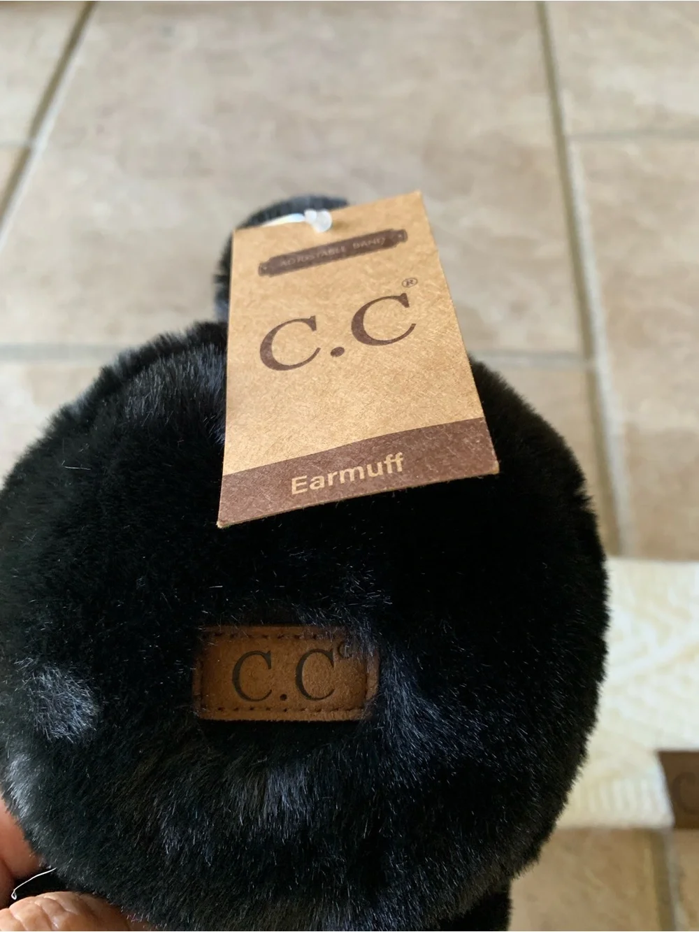 C.C Black Faux Fur Earmuffs with Cream Knit Headband